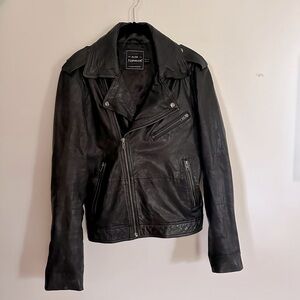 Topman Biker Leather Jacket - Black